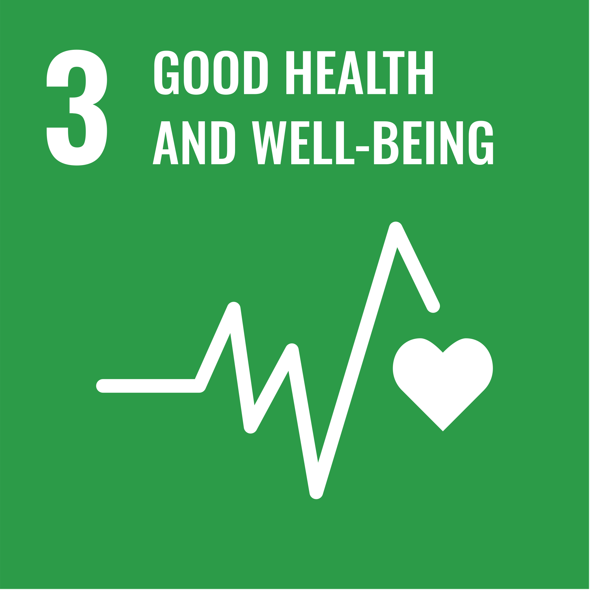 Sustainable Development Goals logo, number 3 in green good health and well-being
